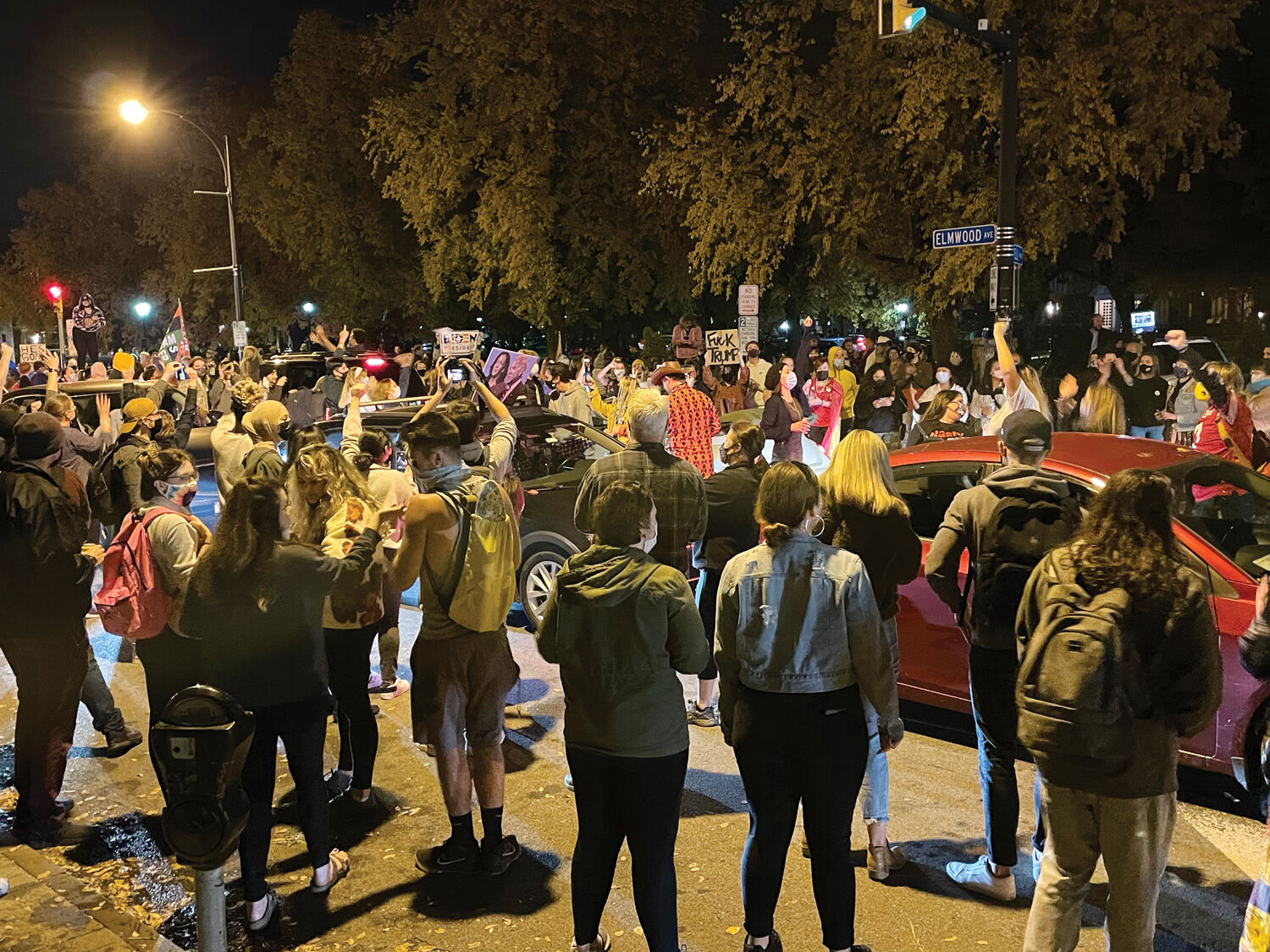 WNYers celebrating presidential results on Bidwell Parkway, November 7